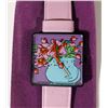 Image 1 : Peter Max, Watch - Blue Vase with Flowers, Wristwatch with Pink Leather Band