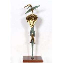 Giuliano Ottaviani, Woman in Tulip Dress with Hat, Bronze Sculpture