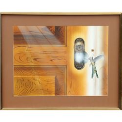 Darrell Evers, Hummingbird at Door, Pencil and Watercolor Painting