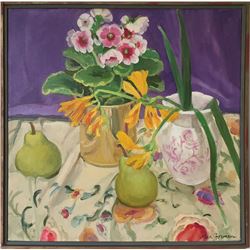 Alice Forman, Still Life with Flowers and Pears, Oil Painting