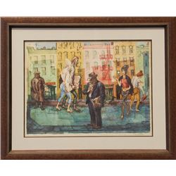 Philip Reisman, Street Scene, Lithograph