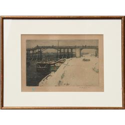 Tavik Frantisek Simon, Harbor and Bridge, Color Etching