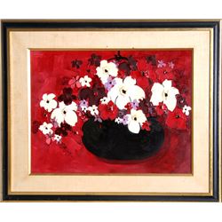 Ken Norton, Still Life of White and Red Flowers, Impasto Oil Painting