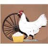 Image 1 : Folk Art Hen with Eggs and Wagon Wheel, Acrylic Painting on Wood with Wheel