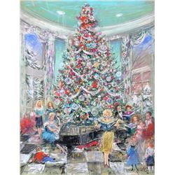 Kamil Kubik, Singing Christmas Carols around the Christmas Tree, Pastel Drawing