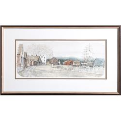 P. Scott, Waterside Town 6, Watercolor Painting