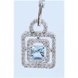 14K WHITE GOLD PENDANT:5.58g/Diamond:1.07ct/Aquamarine:0.8ct