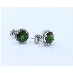 14K White Gold Chrome Diopside Earring:3.28g/Diamond:0.32ct/Chrome Diopside:5.55ct