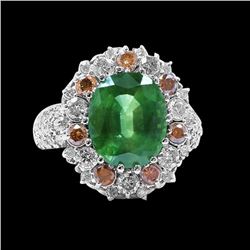 6.51CT NATURAL CEYLON GREEN SAPPHIRE 14K WHITE GOLD RING