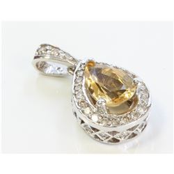 14K WHITE GOLD PENDANT:2.8g/Diamond:0.35ct/Citrine :1.08ct