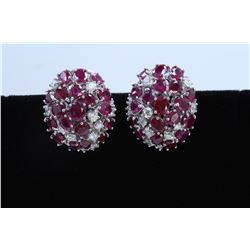 14K WHITE GOLD RUBY EARRING:18g/Ruby:17.55ct/Diamond:2.08ct