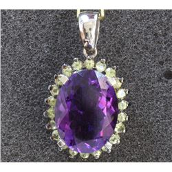 14K White Gold Amethyst Pendant:5.55gPeridot:0.69ctAmethyst:7.53ct