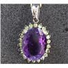 Image 1 : 14K White Gold Amethyst Pendant:5.55gPeridot:0.69ctAmethyst:7.53ct