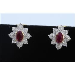18K WHITE AND  Yellow Gold Ruby Earring:5.5gRuby:2eaDiamond:0.36ct