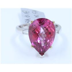 14K WHITE GOLD RING:6.2g/Baguette:0.22ct/Pink Topaz:7.5ct