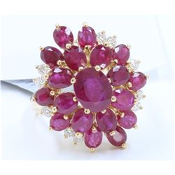 14K Yellow Gold Ruby Ring:10.3gDiamond:0.3ctRuby:6.87ct