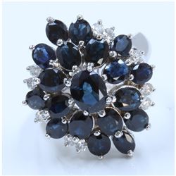 14K WHITE GOLD SAPPHIRE PENDANT RING:10.9g/Diamond:0.36ct/Sapphire:6.27ct/Center Sap:1.4ct