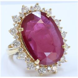 14K YELLOW GOLD RING:8.79g/Diamond:0.36ct/Diamond:1.58ct/Ruby:19.11ct