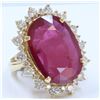 Image 1 : 14K YELLOW GOLD RING:8.79g/Diamond:0.36ct/Diamond:1.58ct/Ruby:19.11ct