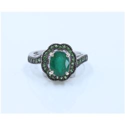 14K White Gold Tsavorite Ring:5.5g/Tsavorite:34ea/Emerald:1.67ct
