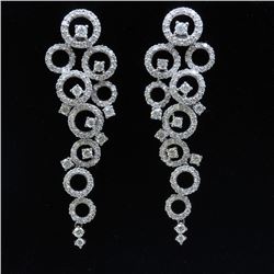 18K White Gold And Diamond Dangling Earring Round Shape Diamond-3.39ct Weight-14.35Grams