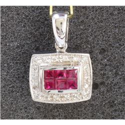 14K White Gold Ruby Pendant:4.81gDiamond:0.17ctRuby:0.7ct