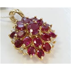 14K Yellow Gold Ruby Pendant:7.2gDiamond:0.3ctRuby:7.17ct
