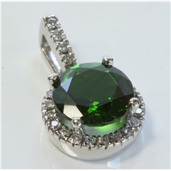 14K White Gold Chrome Diopside Pendant:1.97g/Diamond:0.2ct/Chrome Diopside:2.21ct