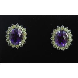 14K White Gold Amethyst Earring:4.03gPeridot:ctAmythest:3.56ct
