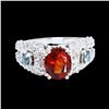 Image 1 : NATURAL 2.45CT MALAYA GARNET/0.35CT ALEXANDRITE 14K WHITE GOLD RING