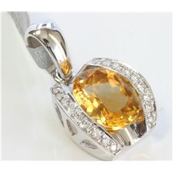 14K WHITE GOLD PENDANT:3.7g/Diamond:0.17ct/Citrine:2.8ct