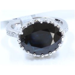 14K WHITE GOLD SAPPHIRE RING:5.5g/Diamond:0.62ct/Sapphire:6.54ct