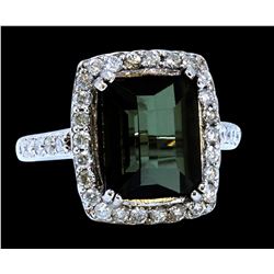 6.62CT NATURAL COPPER BEARING GREEN PARAIBA TOURMALINE 14K WHITE GOLD RING