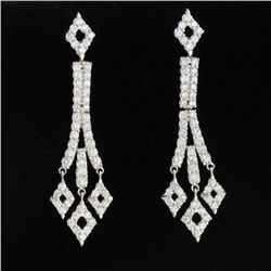 18K White Gold And Diamond Dangling Earring Round Shape Diamond-2.35ct Weight-8.71 Grams