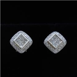 18K White Gold And Diamond Earring Round Shape Diamond- 1.28ct Princess Shape Diamond(invisible Sett