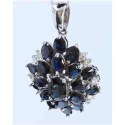 14K WHITE GOLD SAPPHIRE PENDANT:6.7g/Diamond:0.28ct/Sapphire:5.06ct/Center Sapphire :1.2ct