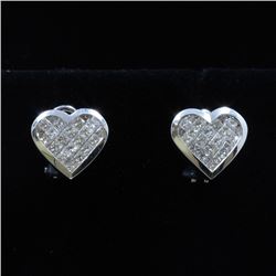 18K White Gold And Diamond Earring Princess Shape Diamond(invisible Setting)-1.55ct Weight-9.30 Gram