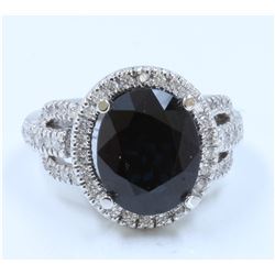 14K WHITE GOLD RING :7.6g/Diamond:0.65ct/BLUE Sapphire:6.43ct