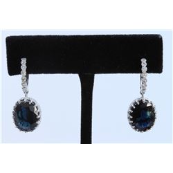 14K WHITE GOLD SAPPHIRE EARRING:6.5g/Diamond:1.3ct/Sapphire:12.97ct