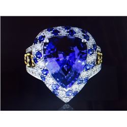 GIA 8.21CT CEYLON BLUE SAPPHIRE(COLOR CHANGE NO HEAT) 18K WHITE YELLOW GOLD RING
