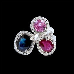 NATURAL 2.29CT CEYLON PINK SAPPHIRE AND 1.30CT RUBY 14k W/G RING