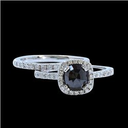 1.40CT TREATED BLACK DIAMOND 14K WHITE GOLD RING 2PC