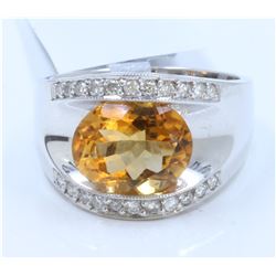 14K WHITE GOLD RING:7.84g/Diamond:0.2ct/Citrine:2.7ct