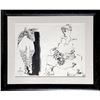 Image 1 : Jose Ortega, Seated Woman and Bull Figure, Ink and Watercolor