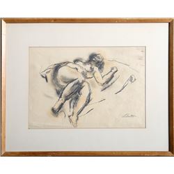 Jean Louis Liberte, Resting Nude, Pencil and Charcoal Drawing