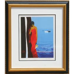 Emile Bellet, Woman Standing by the Sea, Serigraph