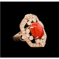14KT Rose Gold 3.17 ctw Coral and Diamond Ring