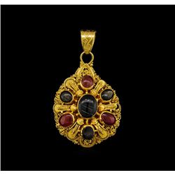 22KT Yellow Gold 2.54 ctw Sapphire and Ruby Pendant