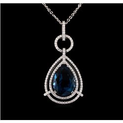 14KT White Gold 29.77 ctw Blue Topaz and Diamond Pendant With Chain