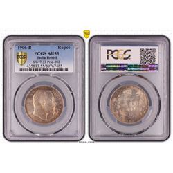 1906-B India British Rupee - PCGS AU55